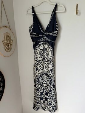 Viral Caroline Constas Navy paisley Cream Maxi Dress